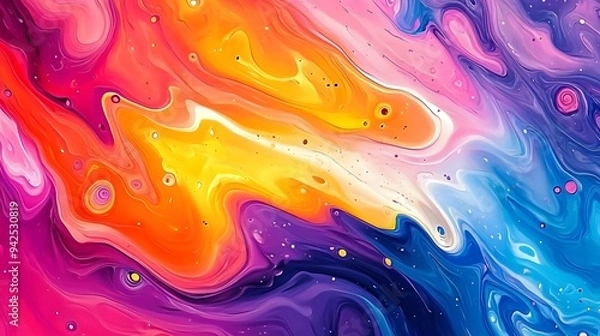 Fototapeta Ink Splatter Abstract Art Background with Vivid Color Swirls