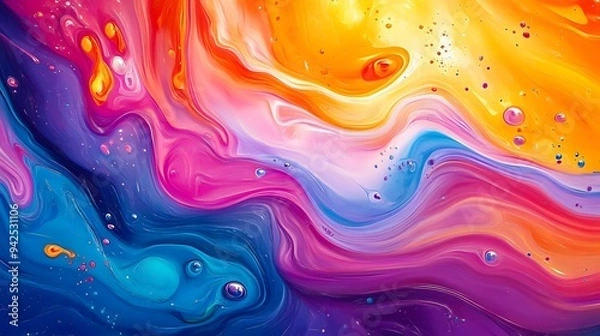 Fototapeta Ink Splatter Abstract Art Background with Vivid Color Swirls
