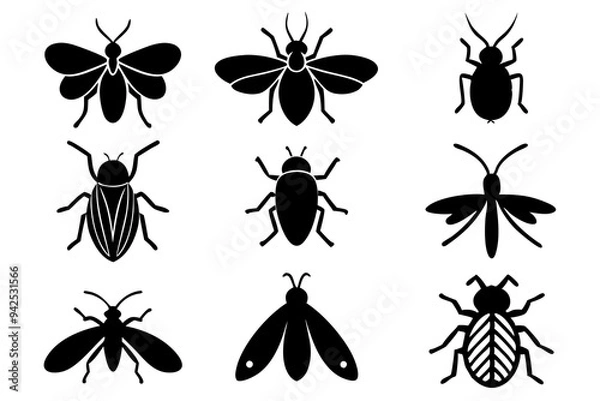 Obraz Set of insect icons silhouette vector illustration