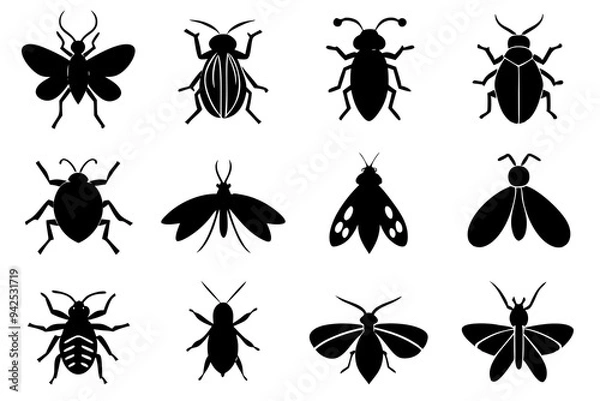 Obraz Set of insect icons silhouette vector illustration