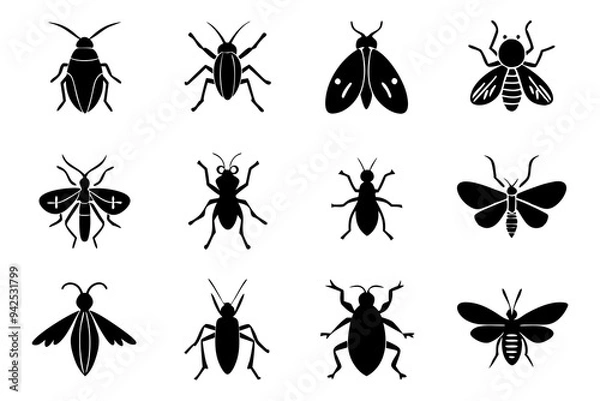 Obraz Set of insect icons silhouette vector illustration