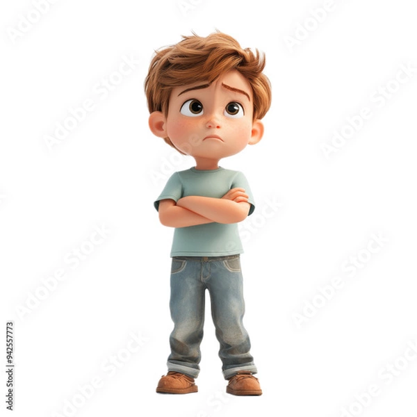 Fototapeta D Rendered Cartoon Boy Character Standing with Arms Crossed