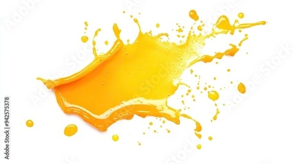 Fototapeta Yellow Liquid Splashing and Dropping on White Background