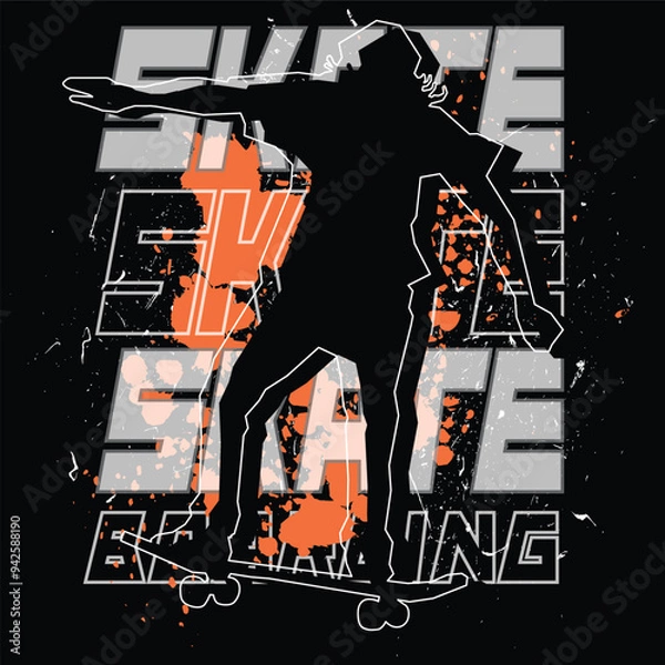 Fototapeta skateboard player with text and grunge and urban style