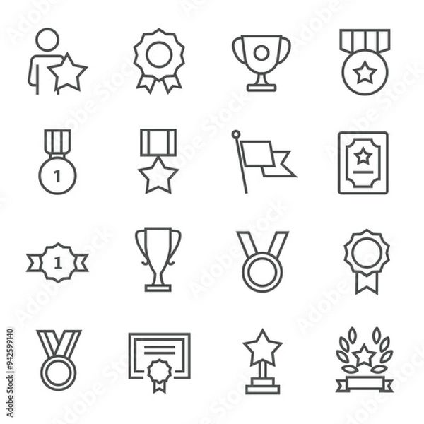 Obraz Award And Success Stock Line Icon Set Vector