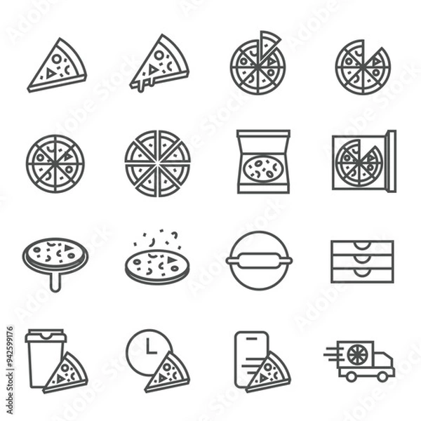 Obraz Pizza line icons, Set of simple Line Icon Set Vector