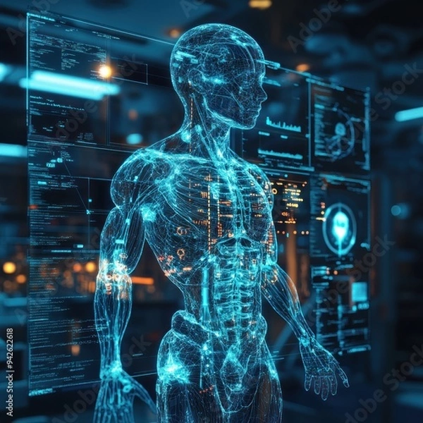 Fototapeta Digital Representation of Human Anatomy with Code and Data Displays