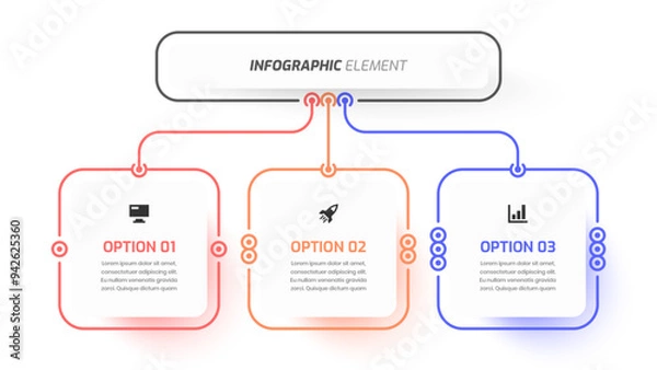 Fototapeta Business Infographic Flowchart Template Abstract Design with Square Label Icon and 3 Option