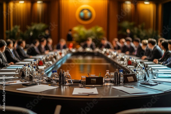 Fototapeta Group of international representative in world summit conference, Conference hall with plenty of representative.