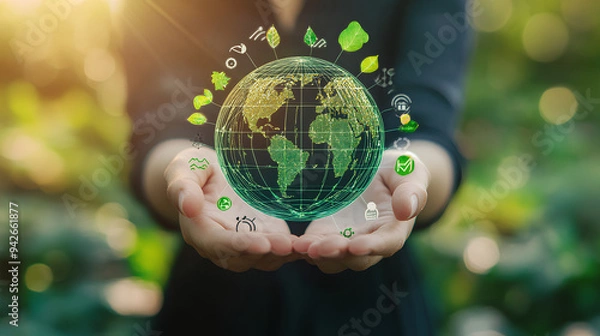 Obraz An image depicting the concept of ESG (Environmental, Social, and Governance) Risk Management representing sustainability, corporate responsibility, and ethical business practices
