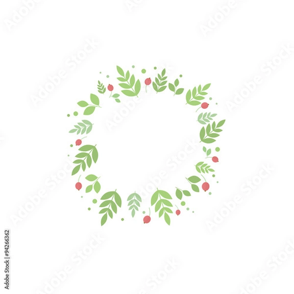 Fototapeta Frame with leaves and berries. Vector template for design
