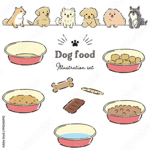 Obraz 犬とごはんのイラストセット