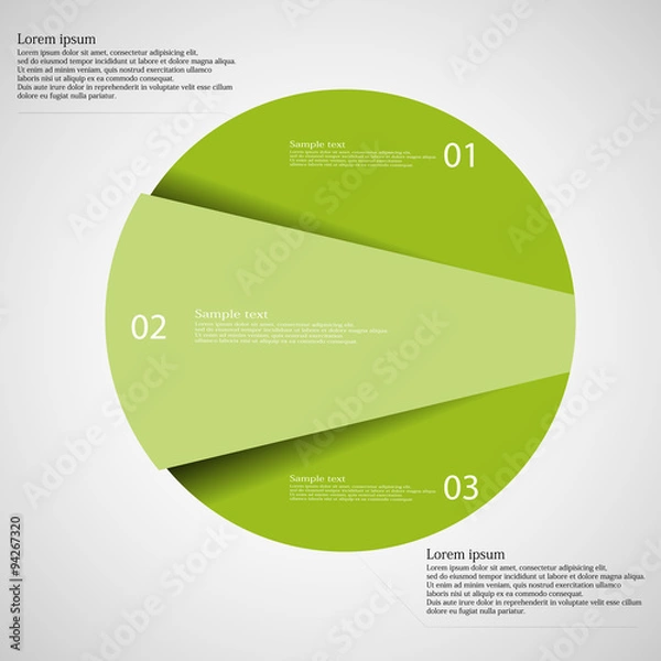 Fototapeta Infographic template of circle cut to three green parts