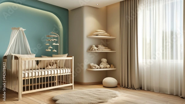 Fototapeta Fresh and Calming: Nursery Design with Soft Teal Theme