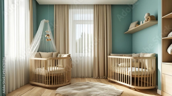 Fototapeta Fresh and Calming: Nursery Design with Soft Teal Theme