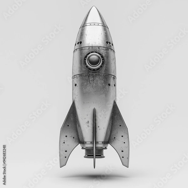 Fototapeta A silver rocket isolated on a white background a silver rocket isolated on a white background
