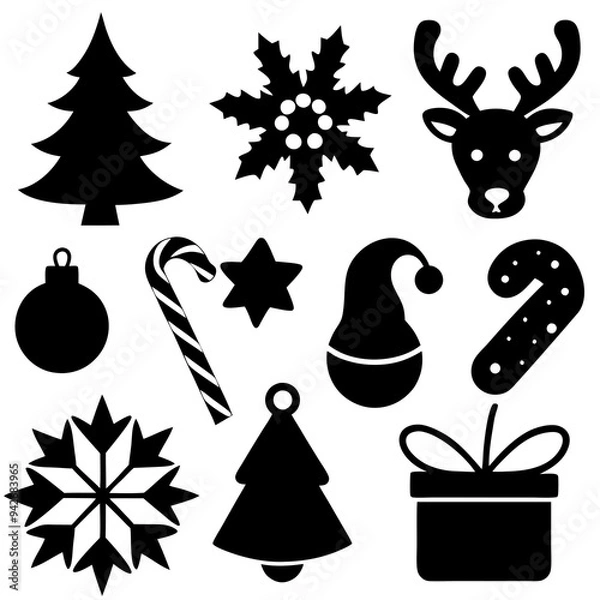 Fototapeta Christmas icons set  silhouette vector