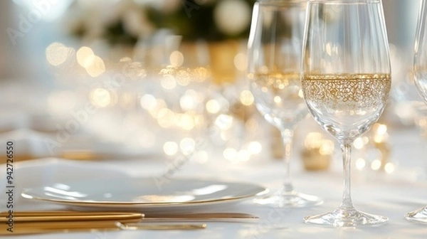 Fototapeta A highly decorated vase featuring delicate gold filigree, centered on a royal banquet table with rich textures and sumptuous surroundings