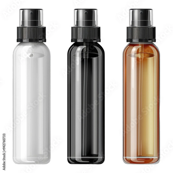 Obraz various plastic bottles for cosmetic storage on transparent background
