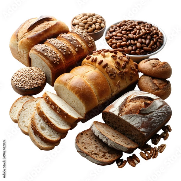 Obraz various whole grain breads on transparent background