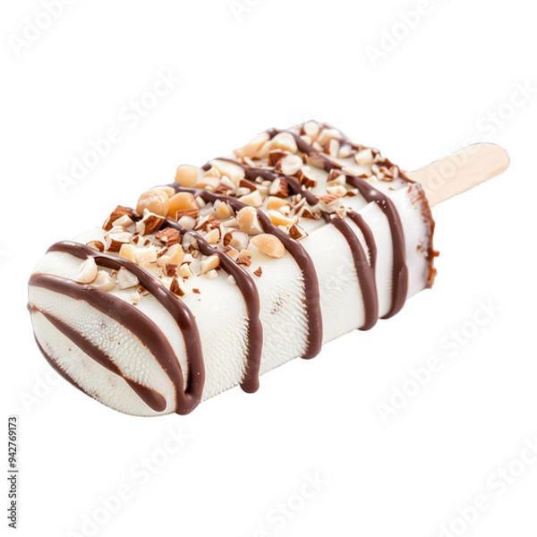 Obraz Popsicle covered in chocolate and peanuts on transparent background