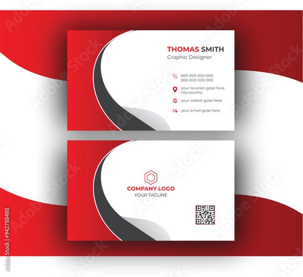 Obraz Red modern business card design template, Red corporate business card template, Clean professional business card template, visiting card, business card template.