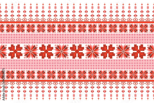 Fototapeta Geometric floral pattern background vector illustration.flower ethnic pixel pattern,Aztec style,abstract background.design for texture,fabric,clothing,decoration,print,sarong.