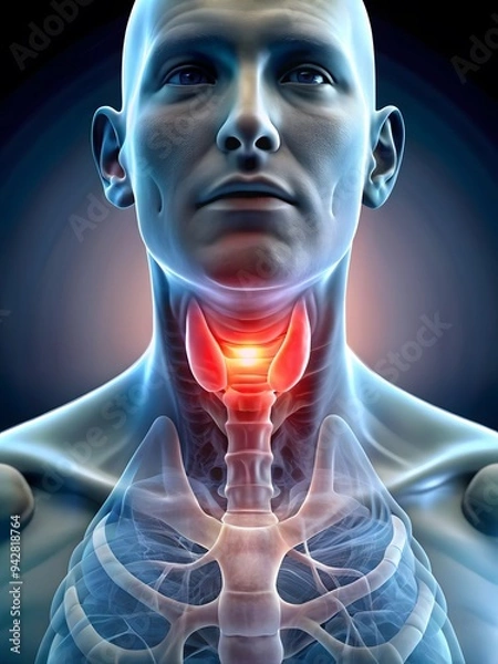 Fototapeta Thyroid Health Visualization Woman Portrait with Glowing Throat AI generated