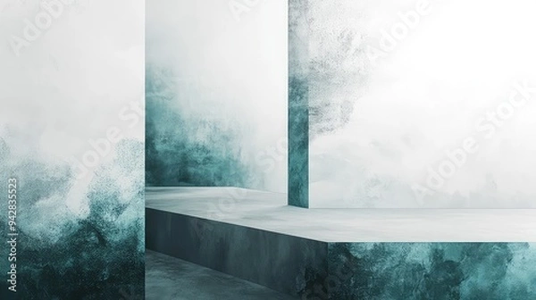 Fototapeta Minimalist abstract design with subtle gray and bold aquamarine accents.