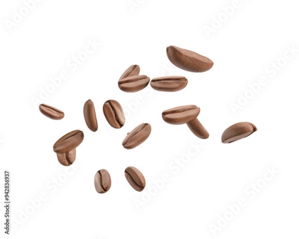 Fototapeta A collection of brown seeds scattered on a transparent background.