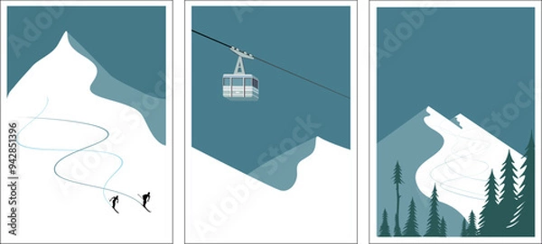 Obraz Modern retro ski posters, snowboard art prints