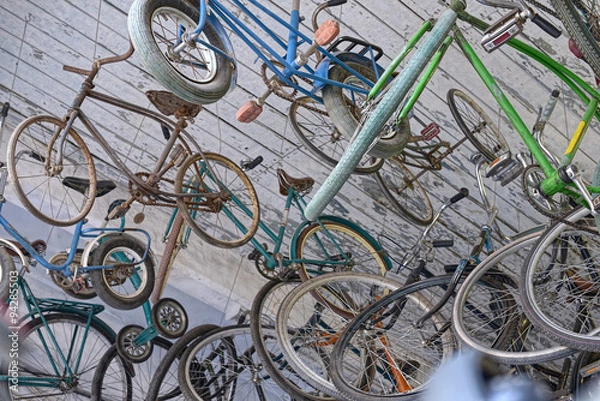 Obraz Many colorful Bicycles stanging in a row