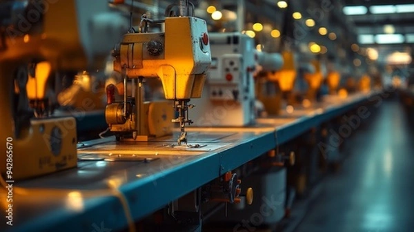 Fototapeta A sewing machine is on a table in a factory