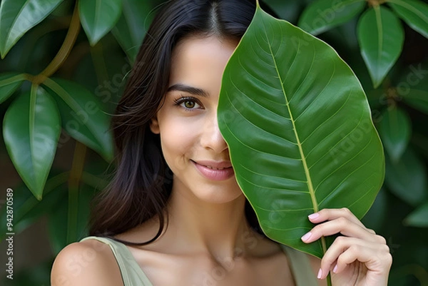 Obraz woman with leaf