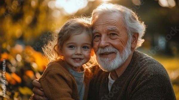 Fototapeta A senior man spending time with grandchildren, such as teaching them how to fix a bike or telling stories.