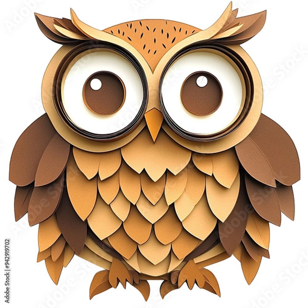 Obraz Wise owl with layered paper cut feathers