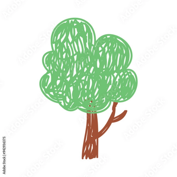 Fototapeta Tree as Kids Doodle Simple Hand Drawn Element Vector Illustration