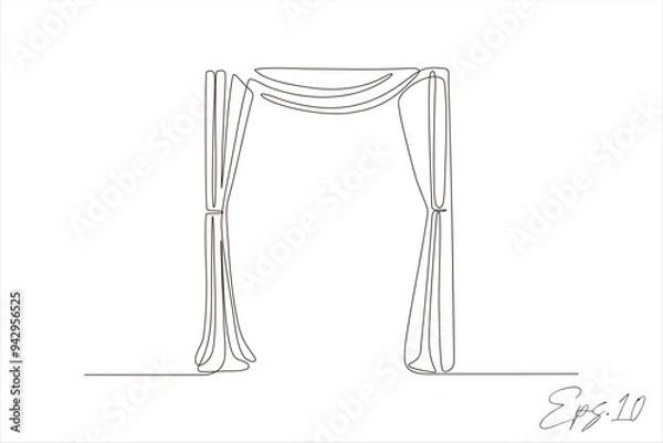 Fototapeta continuous line vector illustration of curtain curtain