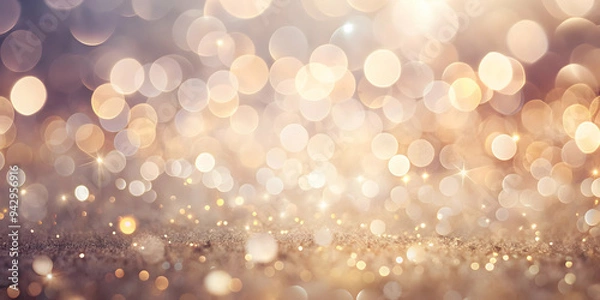Fototapeta Golden Shimmer: A captivating bokeh background with a magical, warm glow, perfect for holiday designs and celebrations. 