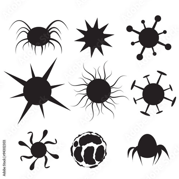 Fototapeta Set of Virus flat icon. Bacteria, disease and cancer cell