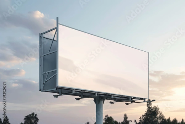 Fototapeta A large billboard with a white background and a blue sky, Mockups
