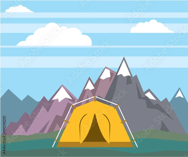 Fototapeta Tent and mountains vector