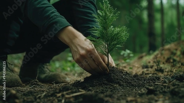 Obraz Planting a Sapling in the Forest