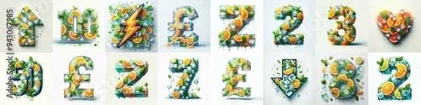 Obraz Ice cubes and mints and citrus Lettering Typeface. AI generated illustration