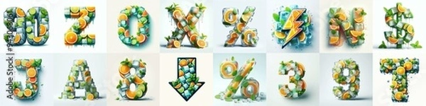 Obraz Ice cubes and mints and citrus Lettering Typeface. AI generated illustration