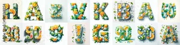 Obraz Ice cubes and mints and citrus Lettering Typeface. AI generated illustration