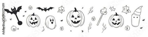 Fototapeta Minimalist smiling Halloween icons in black and white vector for clean designs.