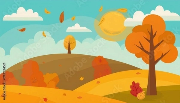 Fototapeta Landscape illustration in an autumn environment