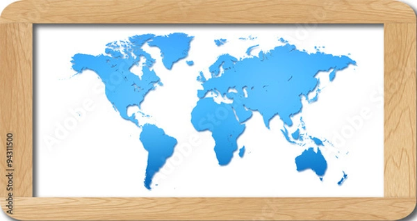 Fototapeta world map in wooden frame