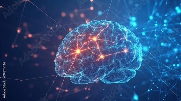 Fototapeta Holographic brain neural network imaging